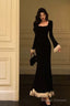 Pretty Mermaid Square Neckline Black Prom Dresses Birthday Outfits Evening Gowns