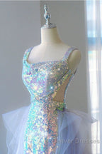 Pretty Mermaid Square Neckline Sequin Long Evening Dress Prom Dress