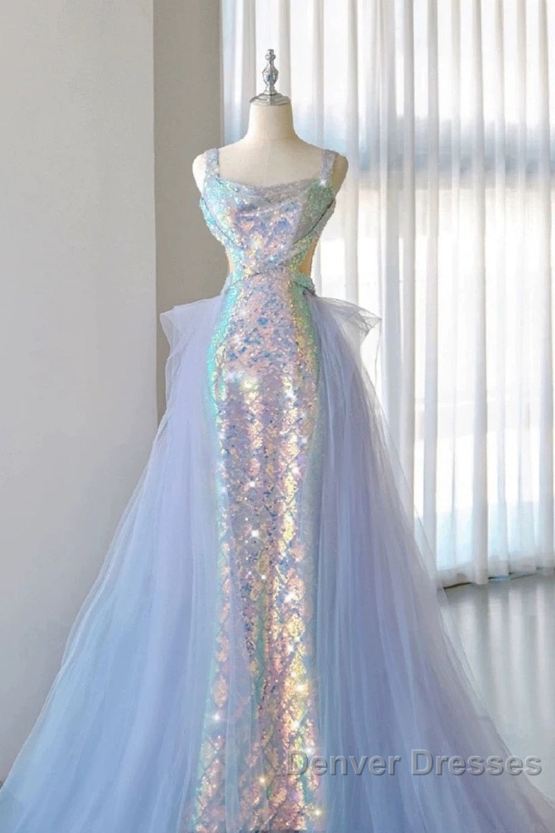 Pretty Mermaid Square Neckline Sequin Long Evening Dress Prom Dress
