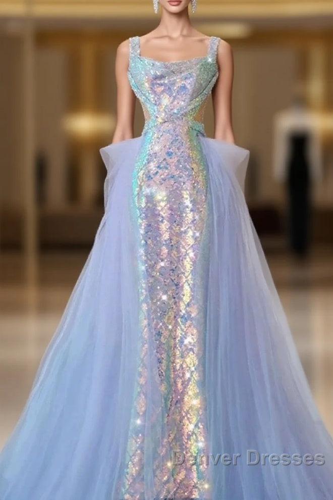 Pretty Mermaid Square Neckline Sequin Long Evening Dress Prom Dress