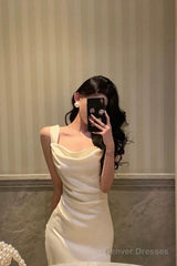 Pretty Mermaid Square Neckline White Date Night Dress Prom Dresses Birthday Party Outfit