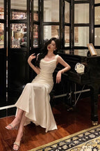 Pretty Mermaid Square Neckline White Date Night Dress Prom Dresses Birthday Party Outfit