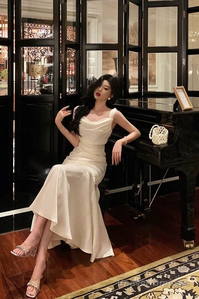 Pretty Mermaid Square Neckline White Date Night Dress Prom Dresses Birthday Party Outfit