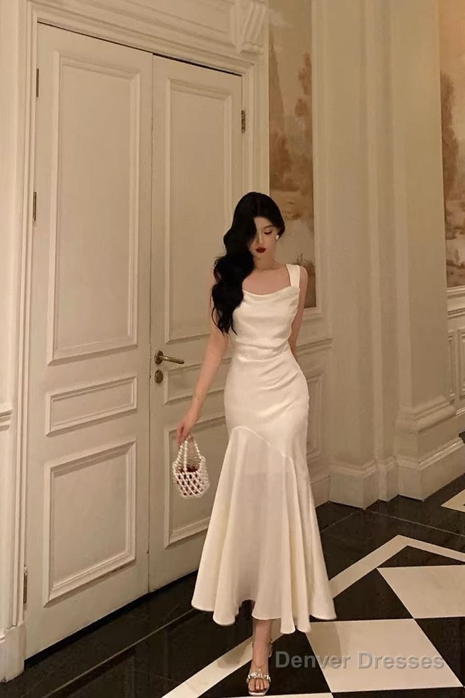 Pretty Mermaid Square Neckline White Date Night Dress Prom Dresses Birthday Party Outfit Main image