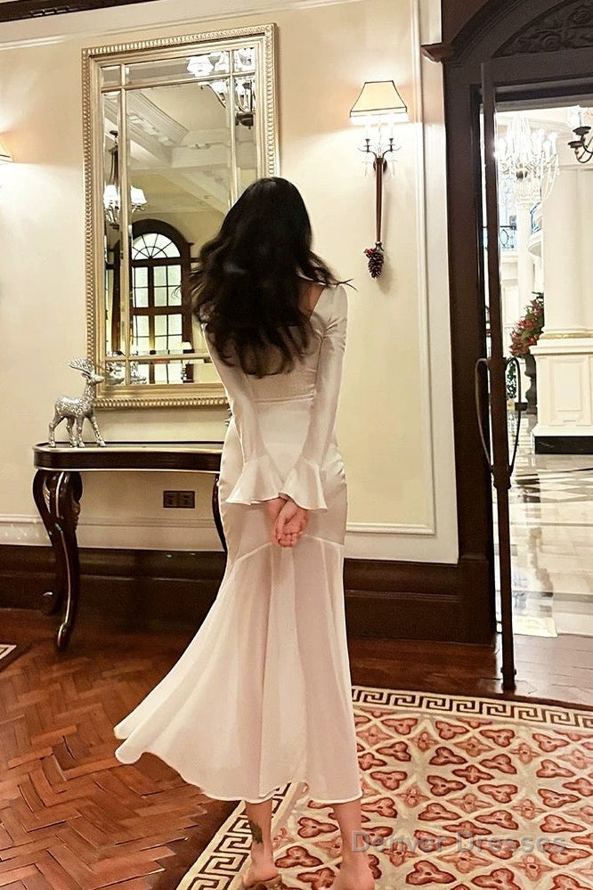 Pretty Mermaid Squere Neckline Satin Ankle Length Evening Dress Prom Dresses Secondary image