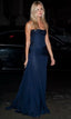 Pretty Mermaid Strapless Navy Blue Prom Dress With Ruffle Long Evening Dress