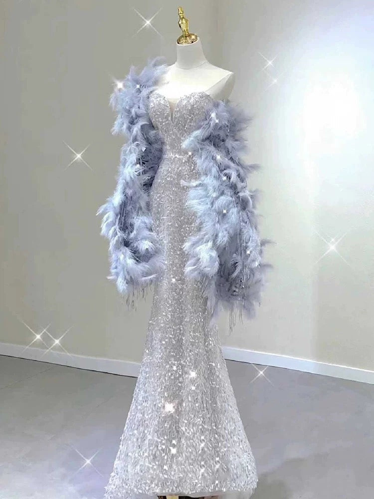 Pretty Mermaid Sweetheart Sequin Long Evening Dress Prom Dress Birthday Outfits