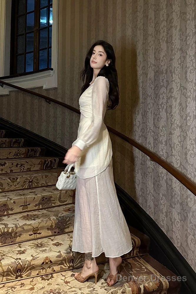 Pretty Mermaid V Neckline Chiffon Ankle Length Evening Dress Prom Dresses