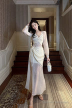 Pretty Mermaid V Neckline Chiffon Ankle Length Evening Dress Prom Dresses