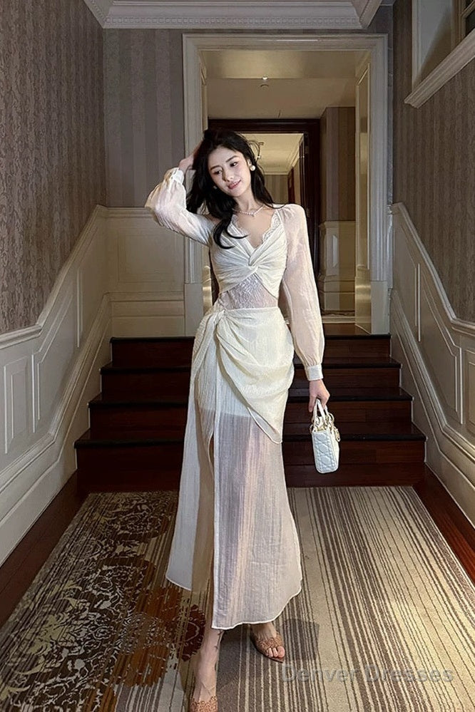 Pretty Mermaid V Neckline Chiffon Ankle Length Evening Dress Prom Dresses