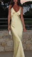 Pretty Mermaid V Neckline Long Yellow Satin Party Dress Prom Dress