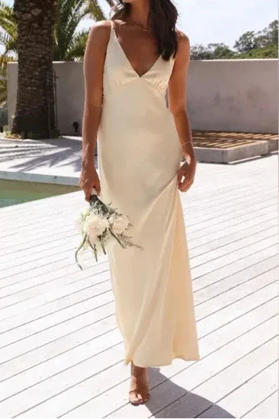 Pretty Mermaid V Neckline Long Yellow Satin Party Dress Prom Dress