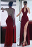 Pretty Mermaid V Neckline Red Chiffon Backless Long Prom Dress Party Dress