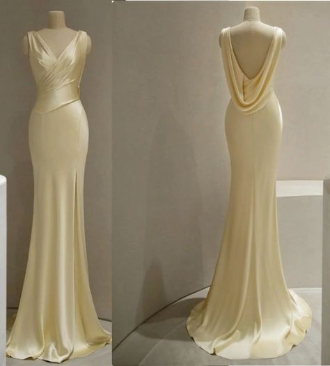 Pretty Mermaid V Neckline Satin Yellow Long Prom Dress Formal Evening Dress