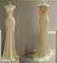 Pretty Mermaid V Neckline Yellow Satin Prom Dress With Ruffle Long Evening Dress