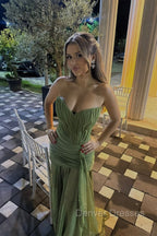 Pretty Moss Sweetheart Strapless Sleeveless Chiffon Prom Dresses Long Ruffle With Lace-Up Back