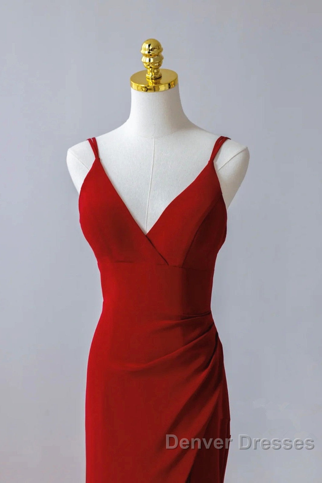 Pretty Red Mermaid Straps Long Evening Dress With Leg Slit, Red Prom Dress Secondary image