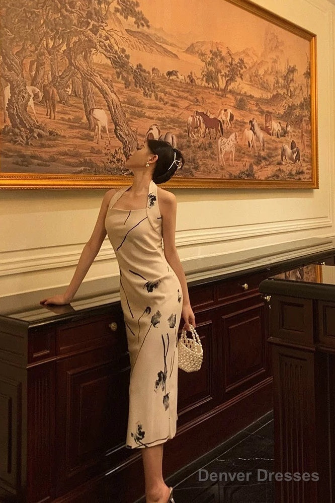 Pretty Sheath Halter Satin Floral Prom Dresses Birthday Outfits Evening Gown Secondary image