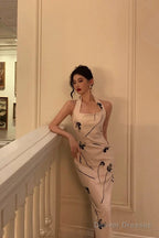 Pretty Sheath Halter Satin Floral Prom Dresses Birthday Outfits Evening Gown