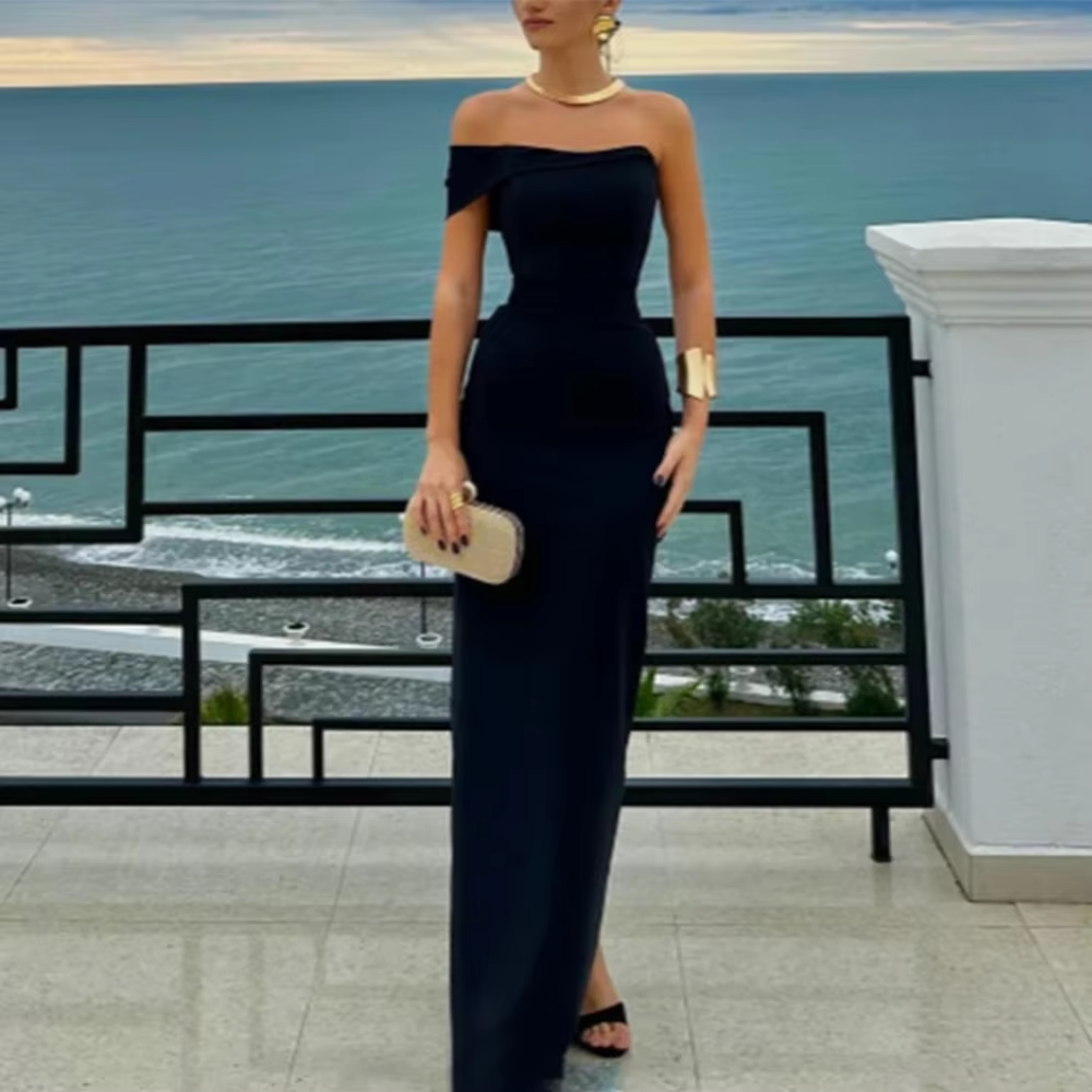 Pretty Sheath Off The Shoulder Black Long Prom Dress Party Dress Secondary image