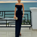 Pretty Sheath Off The Shoulder Black Long Prom Dress Party Dress