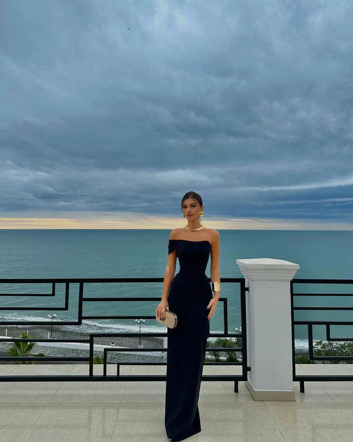 Pretty Sheath Off The Shoulder Black Long Prom Dress Party Dress