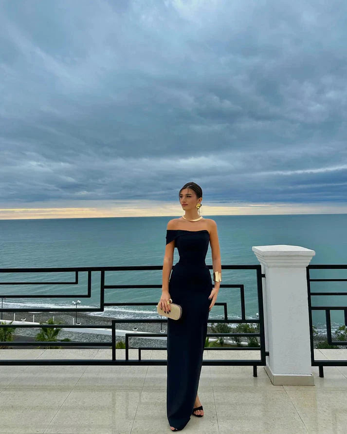 Pretty Sheath Off The Shoulder Black Long Prom Dress Party Dress