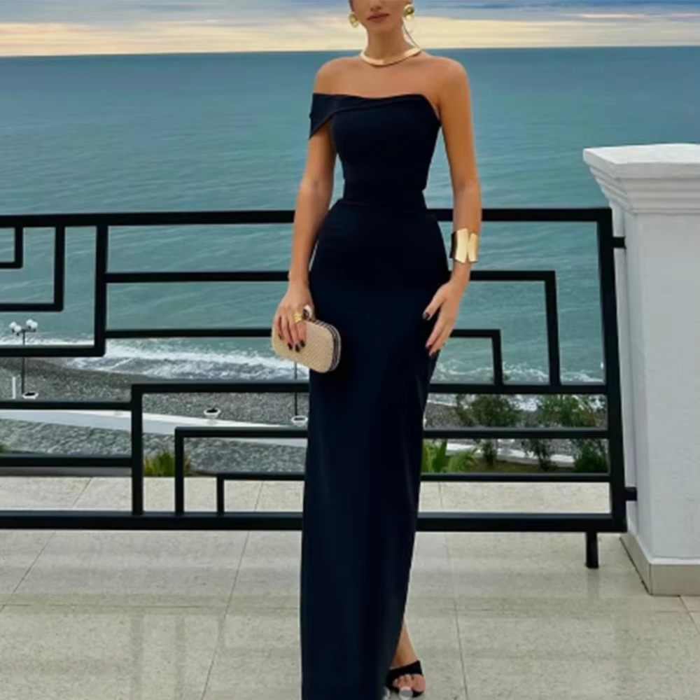 Pretty Sheath Off The Shoulder Black Long Prom Dress Party Dress