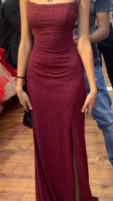 Pretty Sheath Spaghetti Straps Burgundy Slit Long Evening Dress Prom Dress