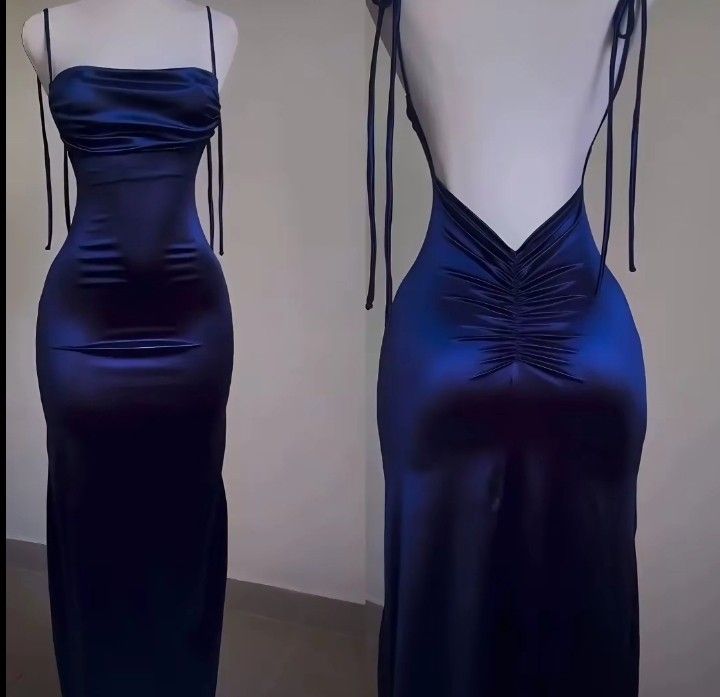 Pretty Sheath Spaghetti Straps Floor Length Ruffles Royal Blue Prom Dress Main image
