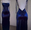 Pretty Sheath Spaghetti Straps Floor Length Ruffles Royal Blue Prom Dress