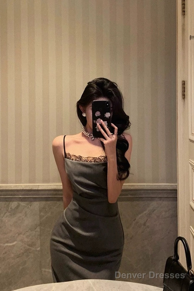 Pretty Sheath Spaghetti Straps Pleated Gray Prom Dresses Birthday Outfits Evening Gown Secondary image