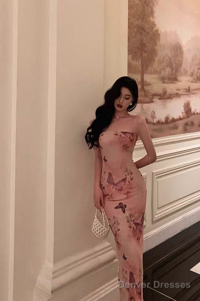 Pretty Sheath Strapless Pink Floral Date Night Dress Prom Dresses Birt – Denver Dresses