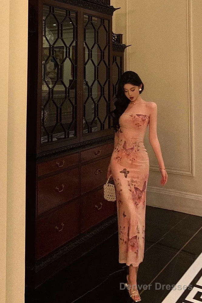 Pretty Sheath Strapless Pink Floral Date Night Dress Prom Dresses Birthday Party Outfit Main image