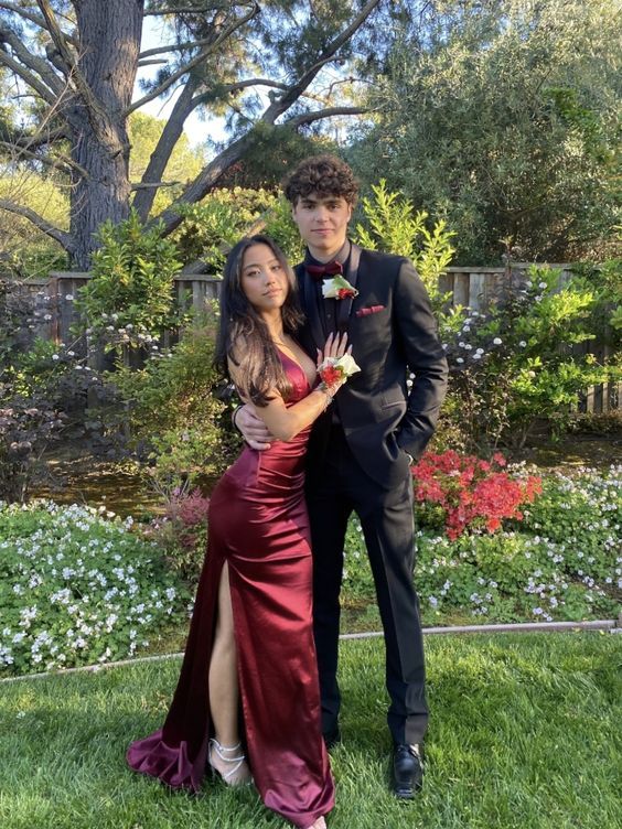 Pretty Sheath Straps Burgundy Slit Long Evening Dress Prom Dress