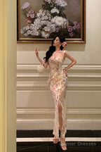 Pretty Sheath Straps Floral Chiffon Long Prom Dresses Birthday Outfits Evening Gown