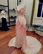 Pretty Sheath Sweetheart Floral Ombre Pink Tulle Sleeveless Evening Prom Dress