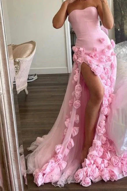 Pretty Sheath Sweetheart Pink Long Slit Prom Dress Formal Evening Dress Secondary image
