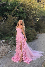 Pretty Sheath Sweetheart Pink Long Slit Prom Dress Formal Evening Dress