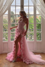 Pretty Sheath Sweetheart Pink Long Slit Prom Dress Formal Evening Dress