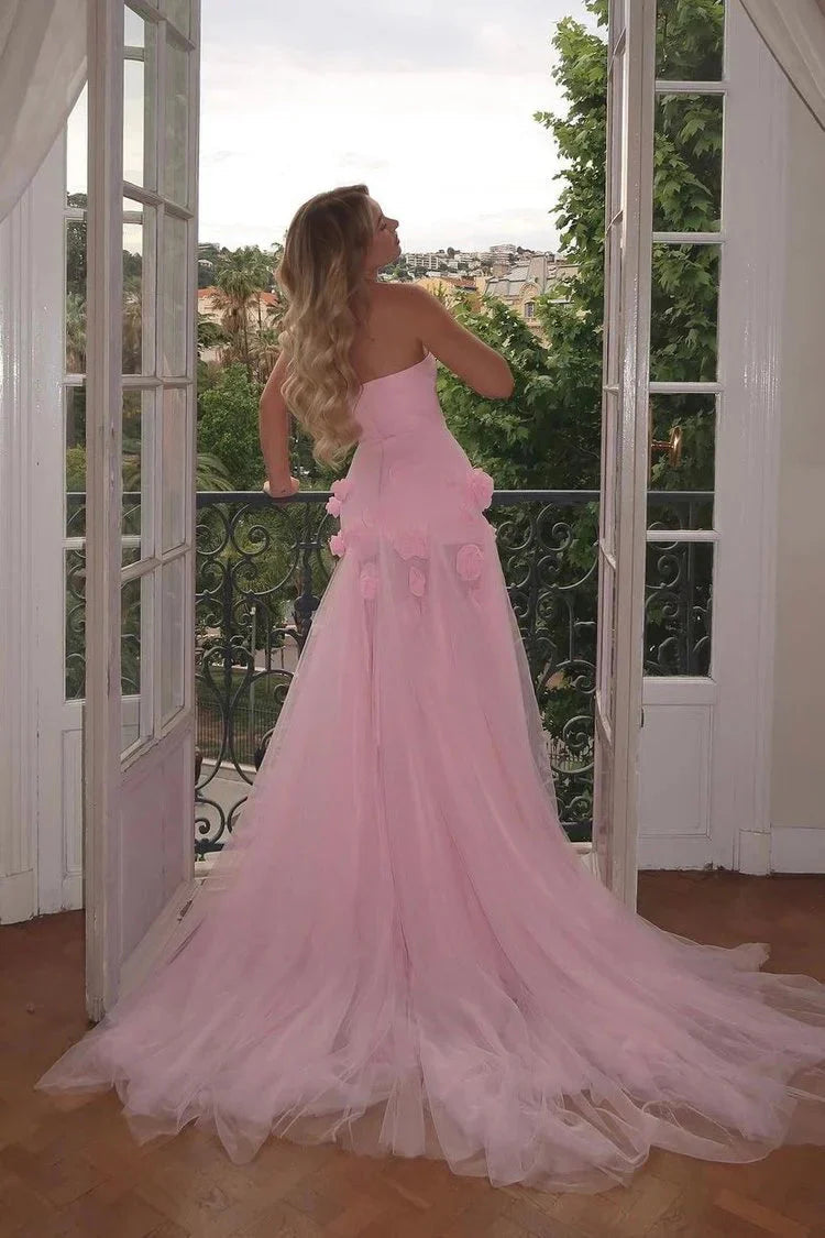 Pretty Sheath Sweetheart Pink Long Slit Prom Dress Formal Evening Dress