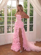 Pretty Sheath Sweetheart Pink Long Slit Prom Dress Formal Evening Dress