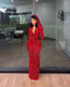 Pretty Sheath V Neckline Red Sequin Long Prom Dress Formal Evening Dress