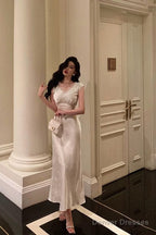 Pretty Sheath V Neckline Satin Floral Prom Dresses Birthday Outfits Evening Gown