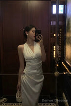 Pretty Sheath V Neckline Sleeveless Date Night Dress White Prom Dresses Birthday Party Outfit