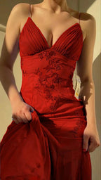 Pretty Spaghetti Straps V-Neck Beaded Backless Prom Dress Party Dress