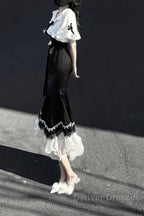 Princess A Line Black Satin Long Prom Dress Night Lolita Dress Birthday Outfits