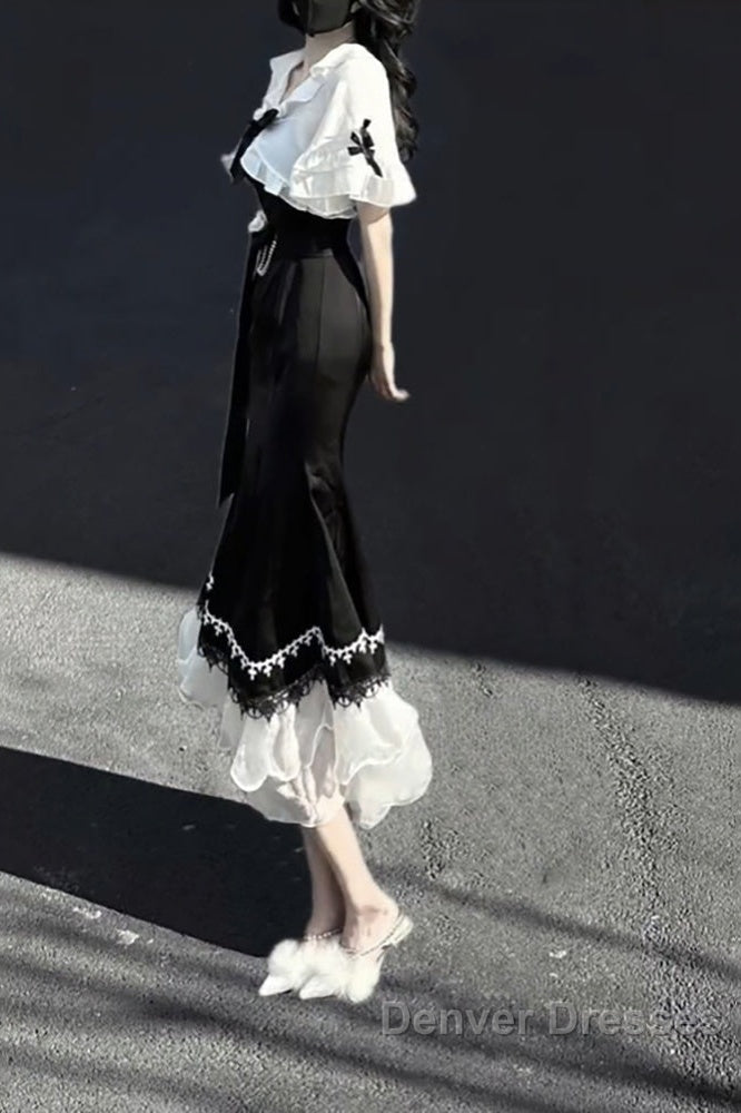 Princess A Line Black Satin Long Prom Dress Night Lolita Dress Birthday Outfits