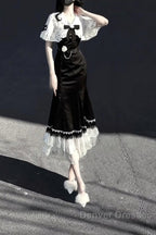 Princess A Line Black Satin Long Prom Dress Night Lolita Dress Birthday Outfits