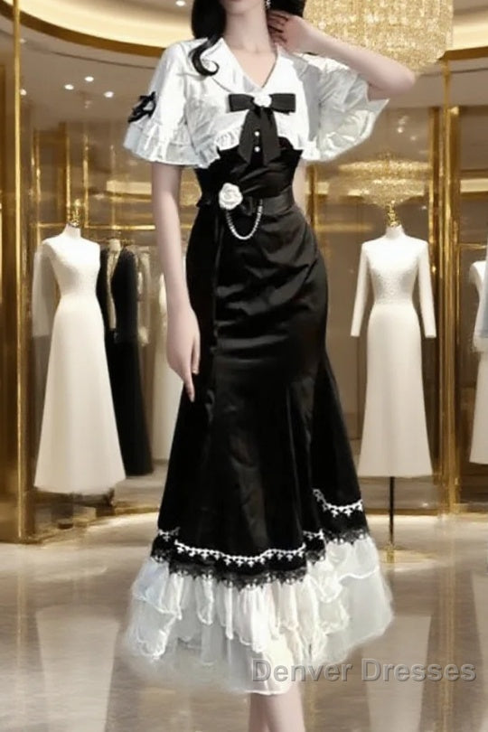 Princess A Line Black Satin Long Prom Dress Night Lolita Dress Birthday Outfits Main image